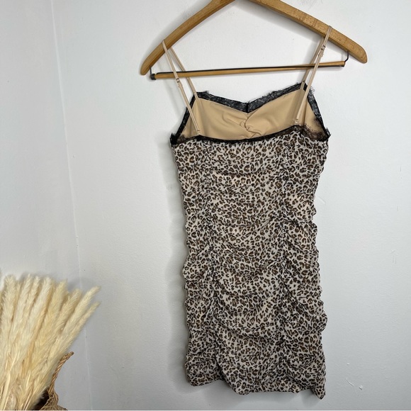 Endless Rose Leopard Print Lace Ruched Slip Mini Dress Size S Y2K - Picture 5 of 14